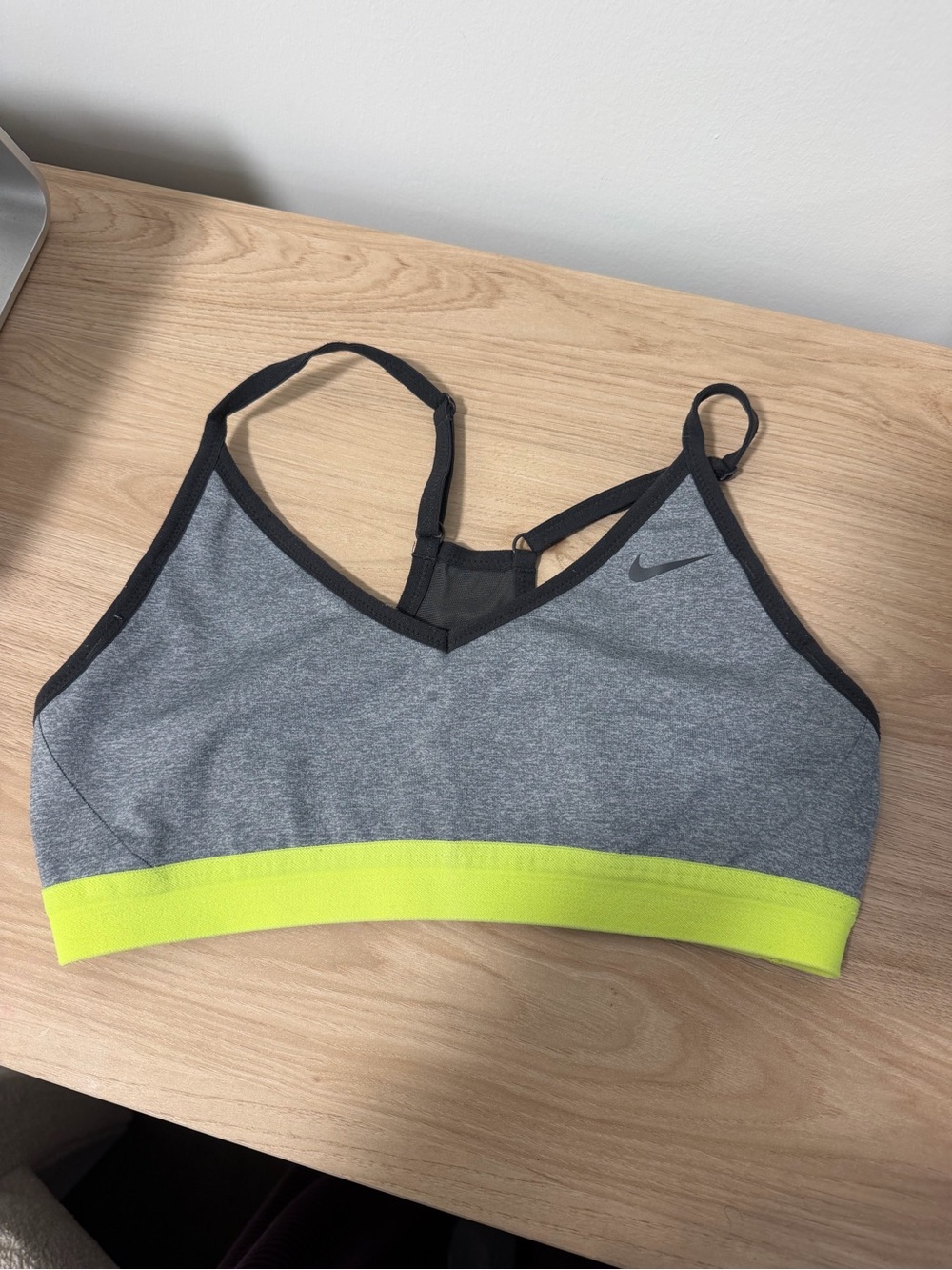 Nike Heather Gray Sports Bra with Neon Yellow Band